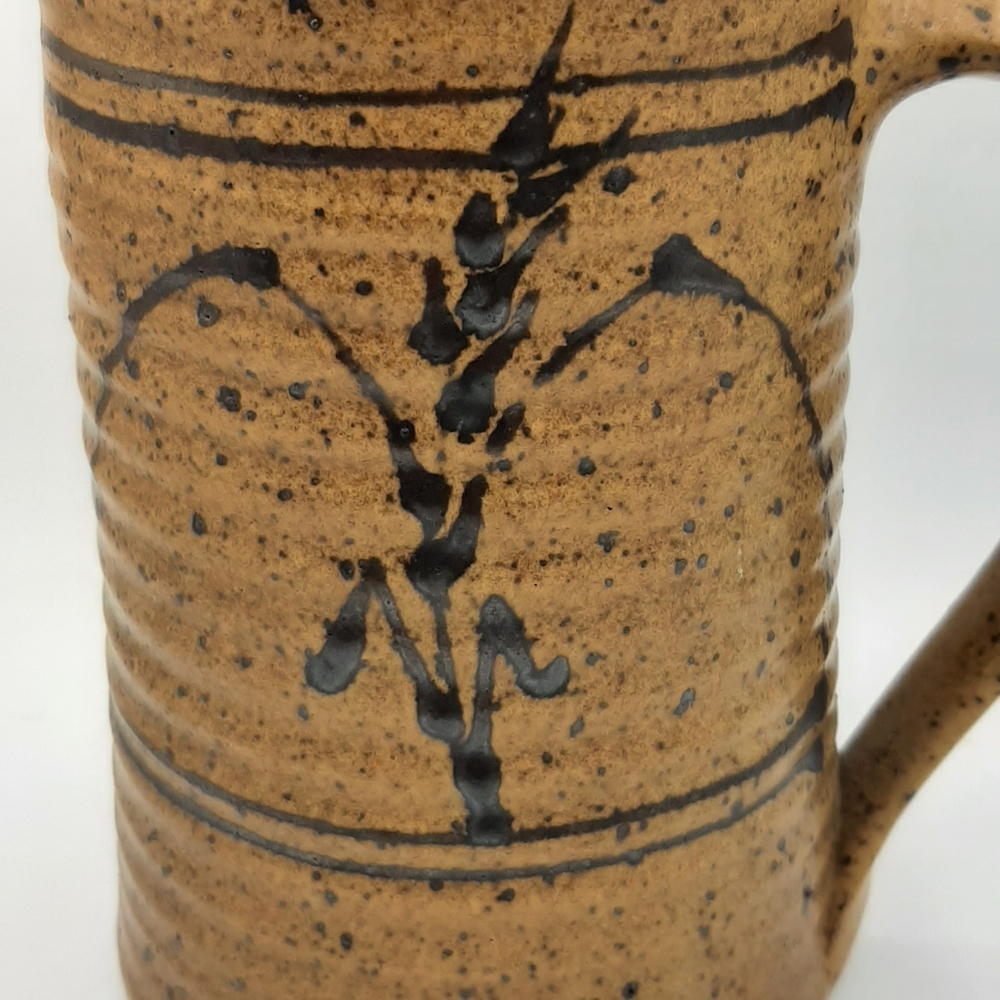 Vintage Art Studio Hand Turned Pottery Pitcher Black Speckled & Trim Signed - Picture 2 of 10